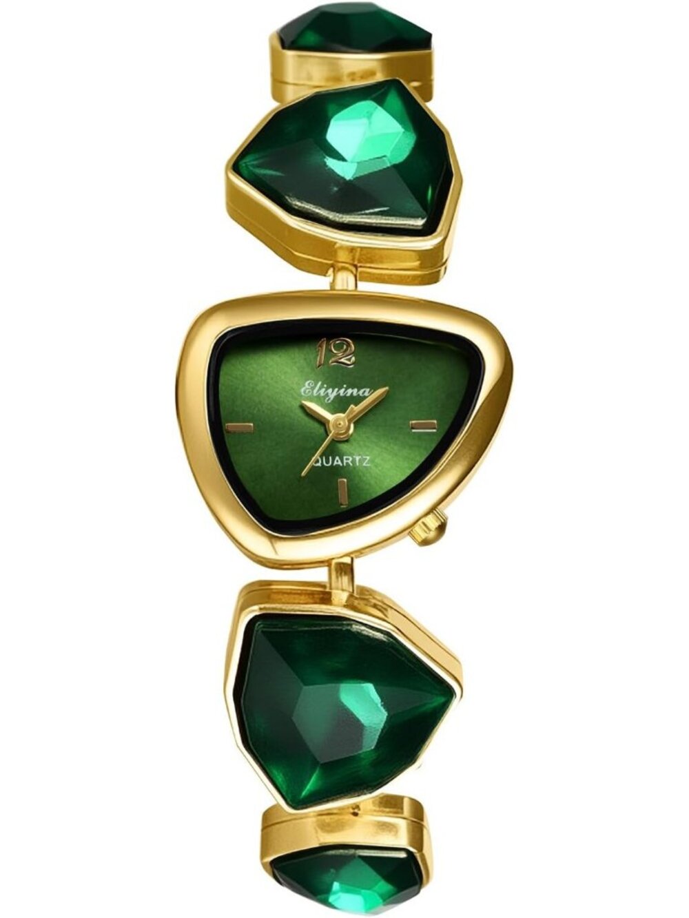 Women's Green Birthstone Bracelet Triangle Dial Quartz Diamonds Strap Watch